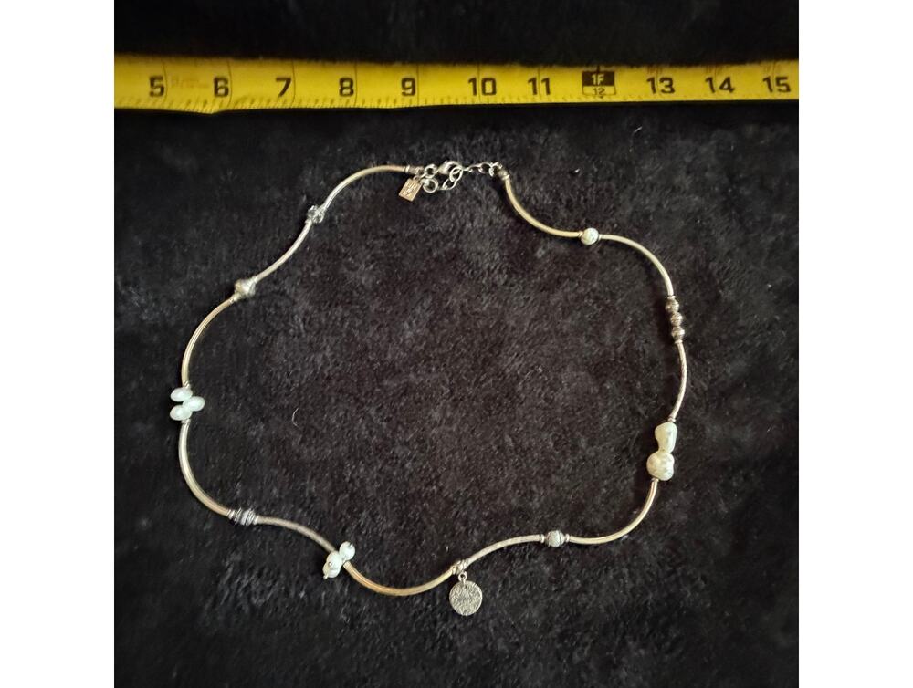 Desert Hearts Pearl Wavy Tube Necklace Silver Tone Made in USA Adjustable 22"